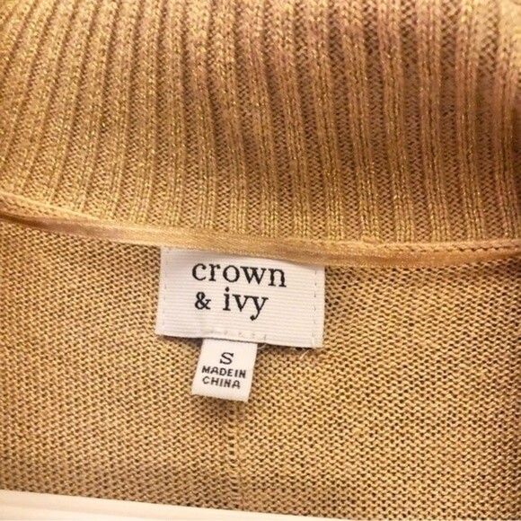 Crown & Ivory Cowl Neck Metallic Glitter Wool Blend Sweater Gold Tan Small - Picture 3 of 4